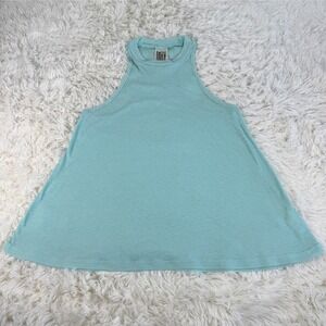 Free People Ribbed Tank Top Tunic Aqua Blue Racerback Medium Made USA